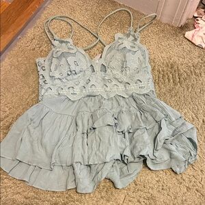 Zenana Outfitters Light Blue Lace Romper